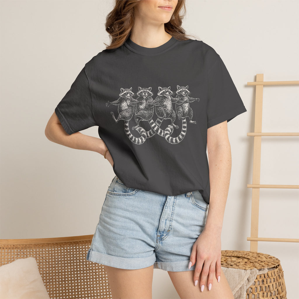 Dancing Raccoons T-Shirt - Antique Etching Art