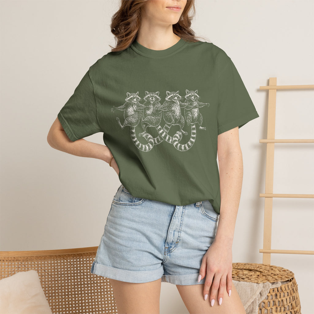 Dancing Raccoons T-Shirt - Antique Etching Art