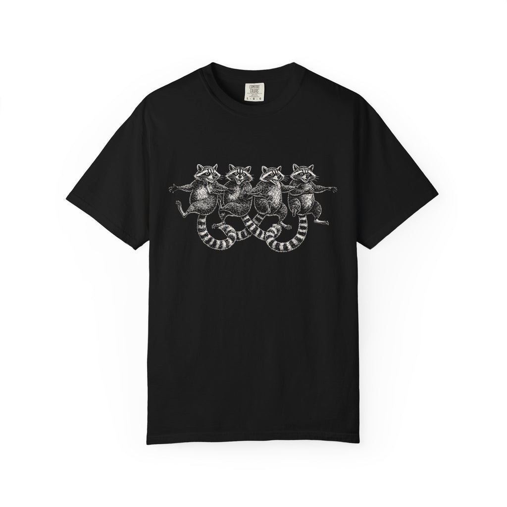 Dancing Raccoons T-Shirt - Antique Etching Art