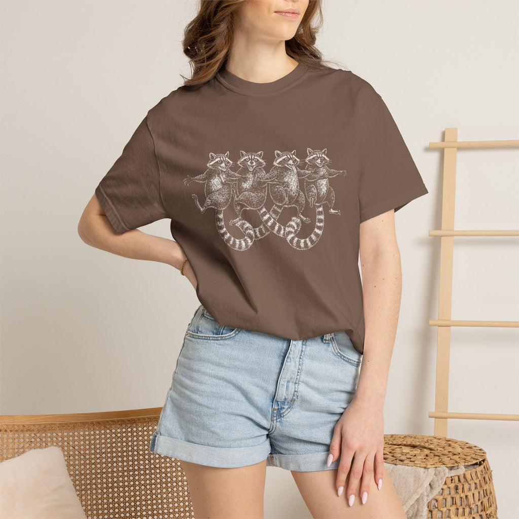 Dancing Raccoons T-Shirt - Antique Etching Art