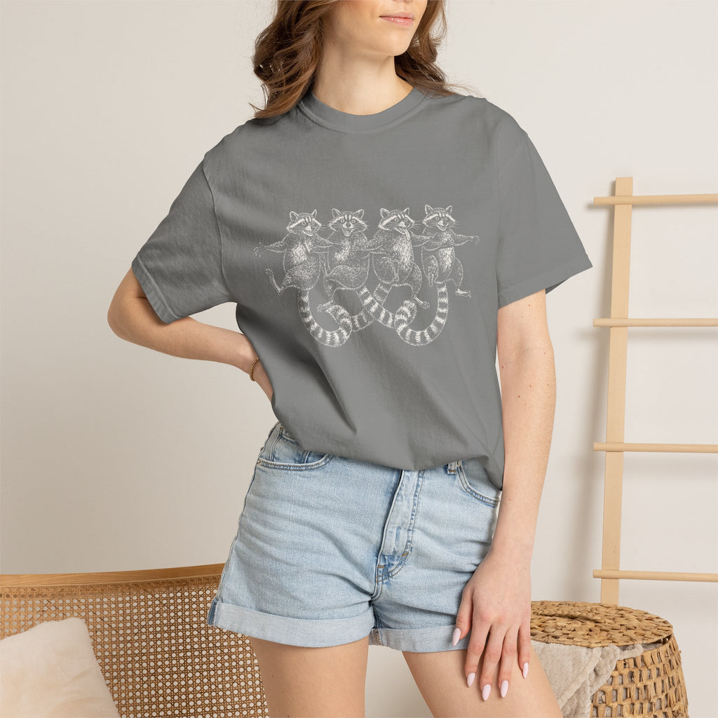 Dancing Raccoons T-Shirt - Antique Etching Art