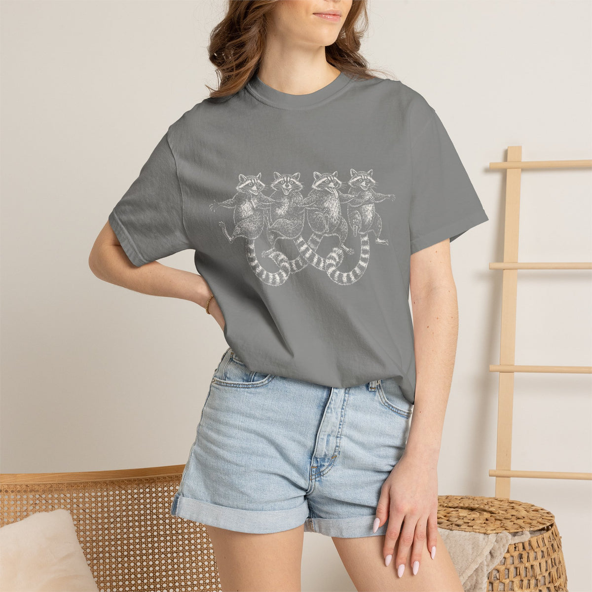 Dancing Raccoons T-Shirt - Antique Etching Art