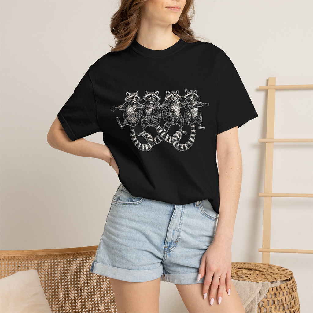 Dancing Raccoons T-Shirt - Antique Etching Art