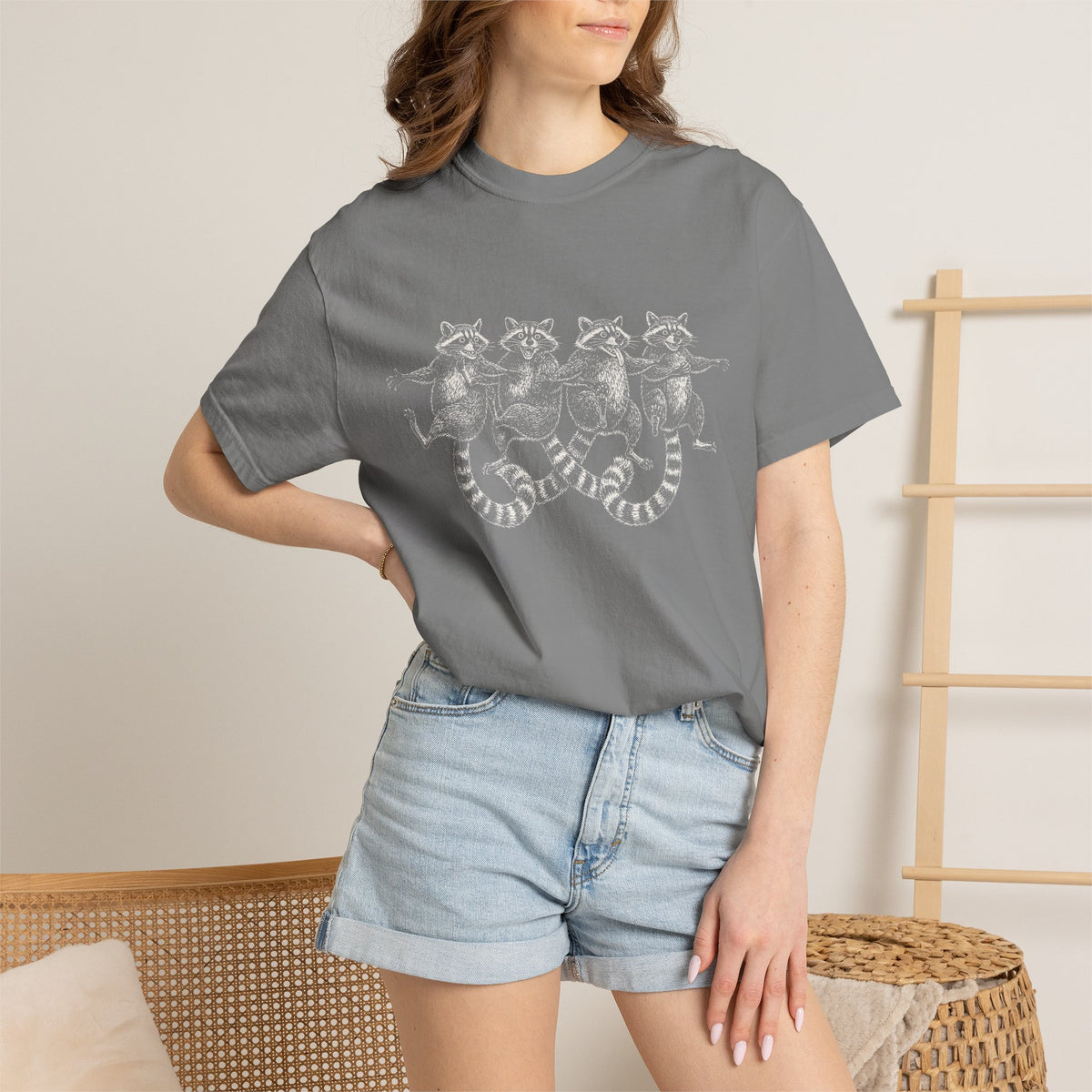 Dancing Raccoons T-Shirt - Antique Etching Art