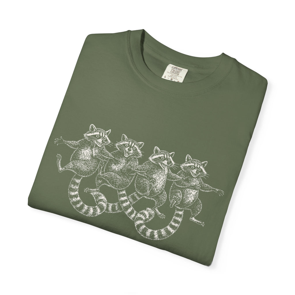 Dancing Raccoons T-Shirt - Antique Etching Art