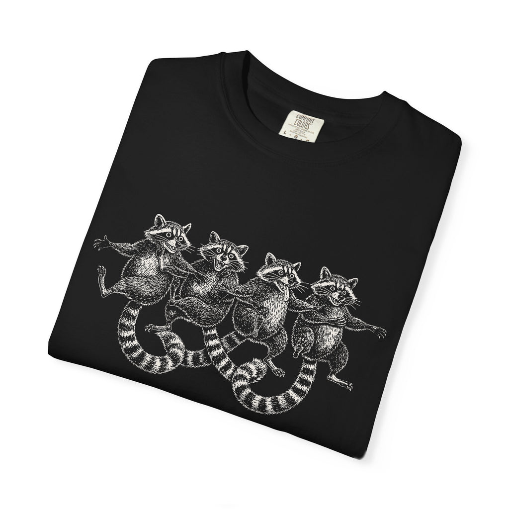 Dancing Raccoons T-Shirt - Antique Etching Art