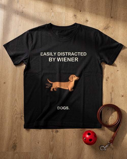 Easily Distracted by Wiener Dogs T-shirt flat lay