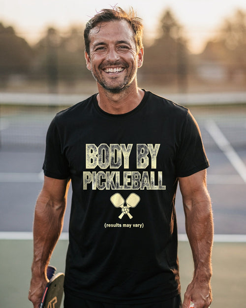 Person wearing the Body by Pickleball T-shirt