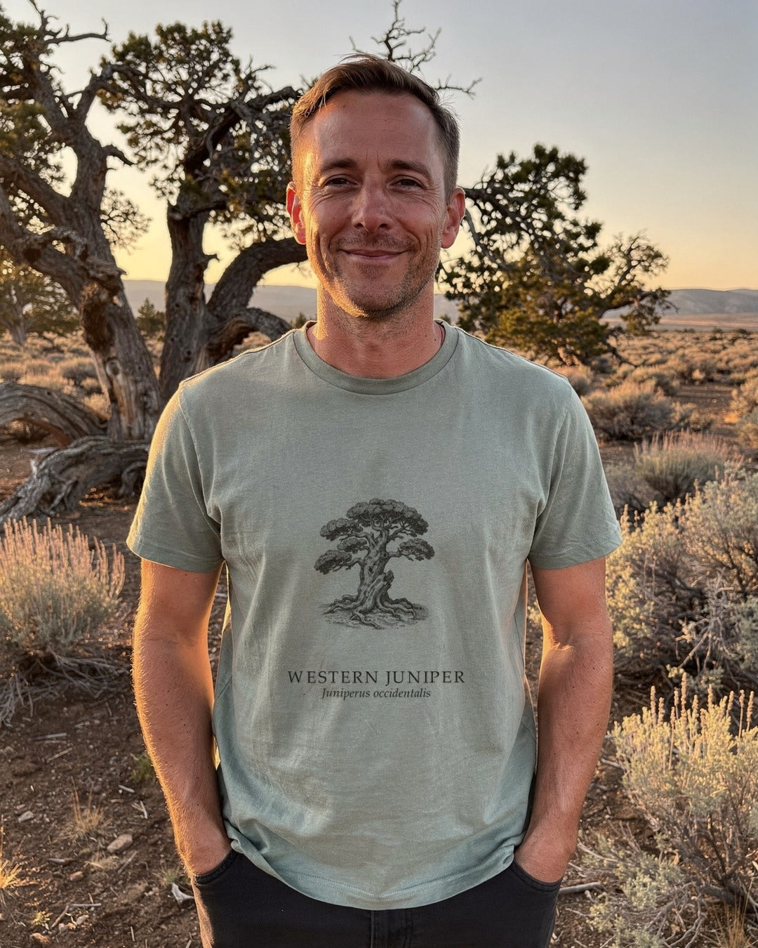 Person wearing the Western Juniper T-shirt