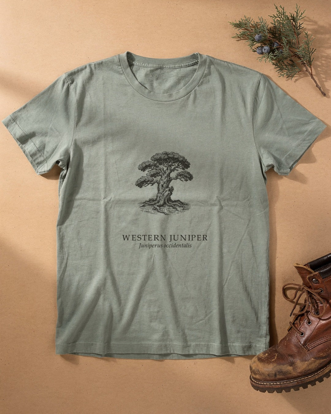 Western Juniper T-shirt flat lay